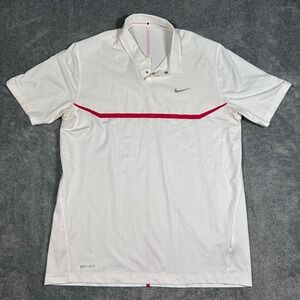 Nike Tiger Woods Collection Golf Polo Shirt White Red Stripe 639819-100 Mens L